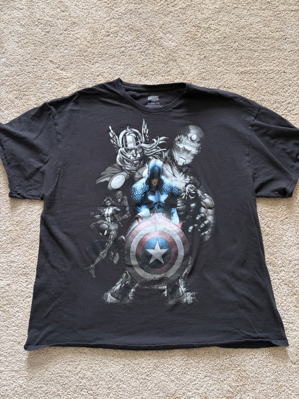 Marvel Black Short-Sleeve Tee with Captain America Shield & Avengers Graphic
